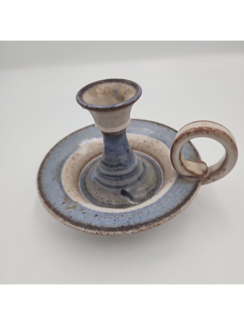 Hand Thrown Studio Art Pottery Chamberstick Taper Candle Holder With Finger Loop